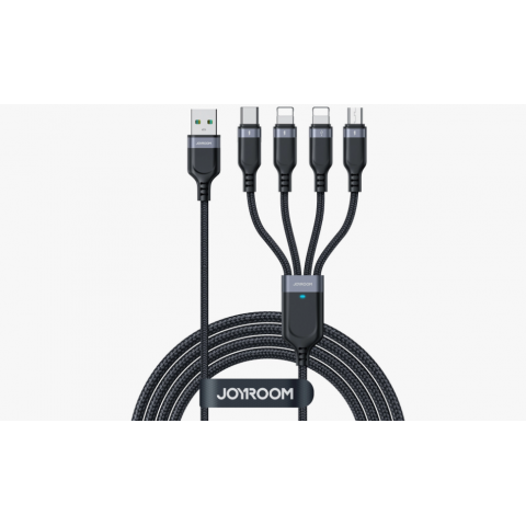Laidas USB - USB C, 2xiPhone (lightning 8pin), micro USB (4-in-1) 3.5A 1.2m pintas juodas Joyroom S-A18